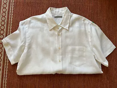 Martin Gordon White 100%  Linen Short Sleeve Shirt Size L E2 • $14.99