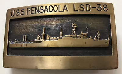 USN Ship USS Pensacola LSD-38 Brass Belt Buckle Navy Military Landing Ship USMC • $30