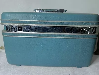 Samsonite Silhouette Aqua Blue Train Hard Case Make Up Vanity Vintage • $9.99