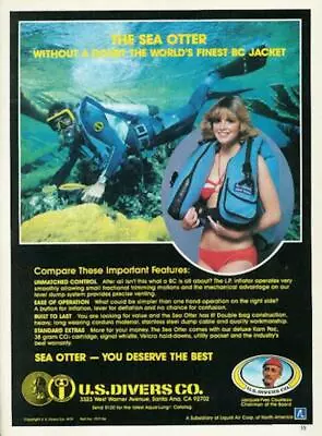 1980 U.S. Divers PRINT AD Scuba Diver Sea Otter Buoyancy Control Vest • $14.99