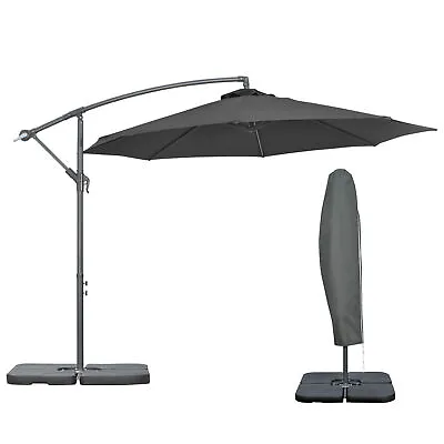 Outsunny 3(m) Banana Parasol Cantilever Umbrella Garden W/ Base Weights Black • £139.99