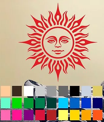 Sun Motif Face Pagan Happy Wall Art Matt Vinyl Sticker Cupboard Laptop Decal • £4.20