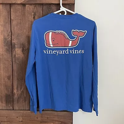 Vineyard Vines Mens Small Football Whale Long Sleeve Shirt Blue • $12