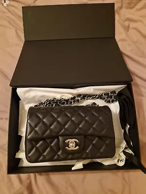 Authentic Brand New Chanel Mini Classic Flap Bag In Black With Silver Hardware • £6700