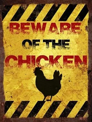 Beware Of The Chicken - Vintage Metal Wall Sign • £8.39