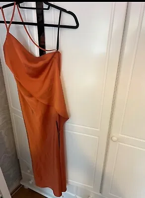 £15 • Buy Asos Orange Rust Satin Asymmetric Overlay Midi Dress Split