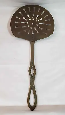 Vintage Brass Long Handle Frying Ladle Spoon Strainer Skimmer Paddle 18  Antique • $25