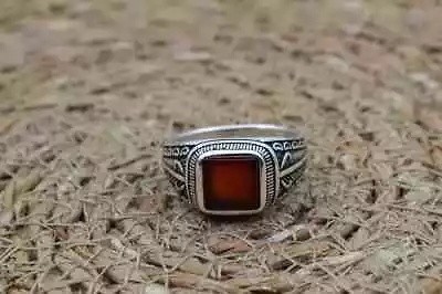 Solid 925 Sterling Silver Natural Carnelian Gemstone Signet Men's Unisex Ring • $53.99