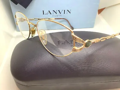 Rare Lanvin 772 04 52 True Vintage Shiny Gold Blue/green Stones Link Eyeglass • $139.50