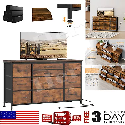 Vintage 10 Drawers TV Stand Wood Dressers For Bedroom With Power Outlets Antique • $101.90