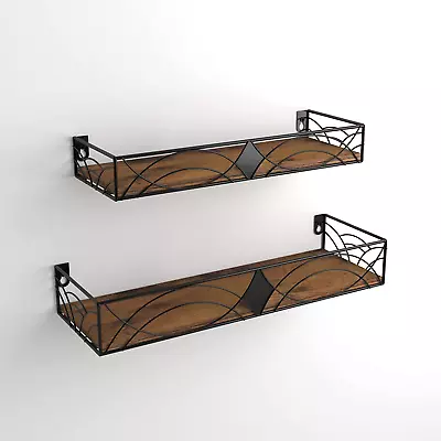 Floating Shelves Set Of 2 Rustic Wall Shelves With Rhombic • $25.99