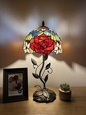 Tiffany Style Table Lamp Rose Flowers Stained Glass Included LED Bulb H20*W10 In • $129.99