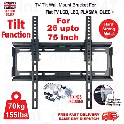 TV Wall Bracket Mount Tilt For 26 32 40 42 46 50 55 60 75 Inch 3D LCD LED Plasma • £14.95