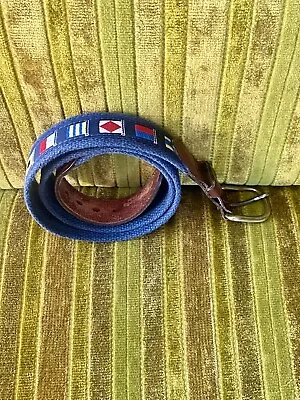 LEATHER MAN Essex CT Nautical World Flags Belt Size 34 Solid Brass Buckle • $12