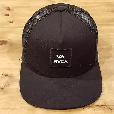 RVCA Hat Cap Snapback Black Patch Mesh Mid Fit Adjustable Trucker • $17.05