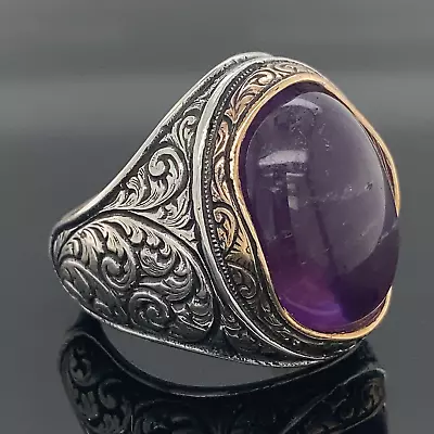Natural Amethyst Ring  Silver Handmade Ring  925k Silver Ottoman Men Ring • $89