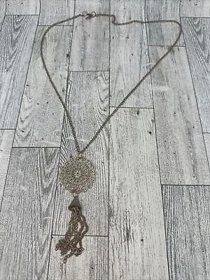 Vintage Filigree Mandala Pendant Tassels Costume Jewelry Necklace Long 27 Inch • $6.29