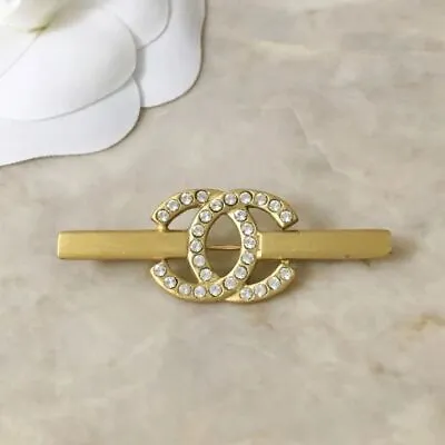 CHANEL Brooch Coco Mark Rhinestone Gold Stone Logo Engraved Ladies Accessories • $642.16