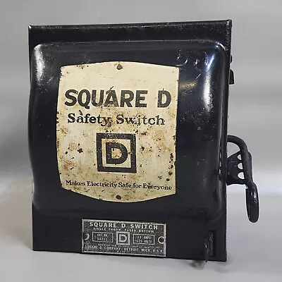Vintage Square D Safety Switch 1950s 30 Amp 2 Fuse Single Throw Phase 56211 • $39.99