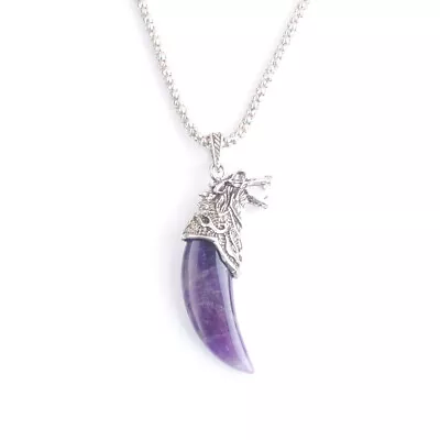 Natural Amethyst Gemstone Wolf Tooth Pendant Necklace Amulet Charm Luck Jewelry • $0.22