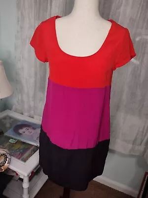 Matty M Wmns Silk Dress Size S Pink Orange Black Color Block Short Sleeve Mini • $20