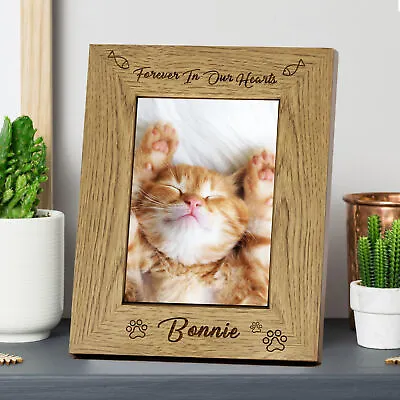 Personalised Pet Photo Frame Wooden Engraved Gift Cat Dog Pet Keepsake Memorial • £10.99