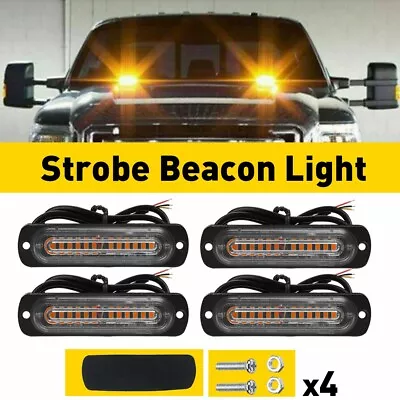 4 Amber Yellow 12 Car LED Truck Hazard Warn Strobe Flash Light Bar Flashing Lamp • $16.99