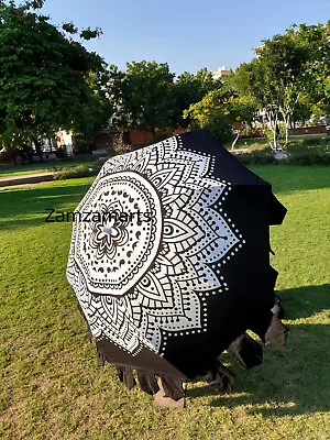 Indian Black & White Floral Garden Umbrella Home Decor Sun Shade Beach Style • $178.61