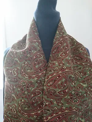 Vintage 60's Sammy Tricel&wool  Backed Green Paisley Fringed  Scarf Dapper  Mod • £19.99