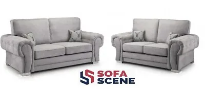 Verona High Back 3 Seater + 2 Seater Sofa Set Kensington Grey Swivel Chair • £329