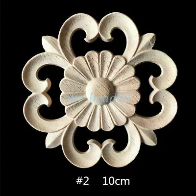 $3.80 • Buy Round Wood Carved Applique Frame Onlay Cabinet Furniture Decoration Unpainted