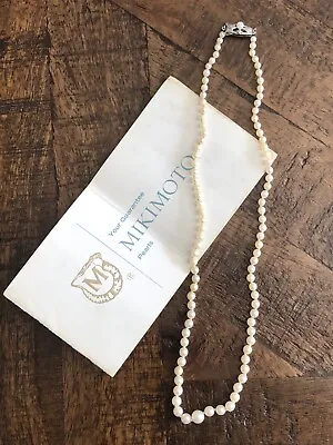 Vintage 1960s Fine Graduated Mikimoto Pearl Necklace With Silver Clasp • $1412.70