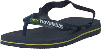 Havaianas Girl's Baby Brasil Logo Ii Flip Flops - Navy/Yellow - Size 6C • £8.99