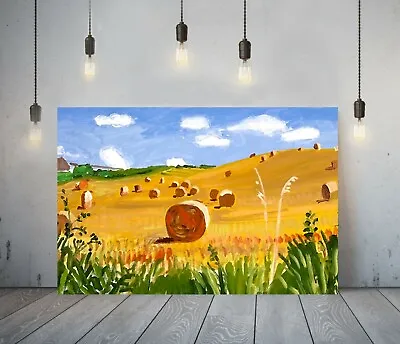 £37.99 • Buy Hockney Style 7-  Framed Canvas Artist Wall Art Paper Picture Print- Hay Bales