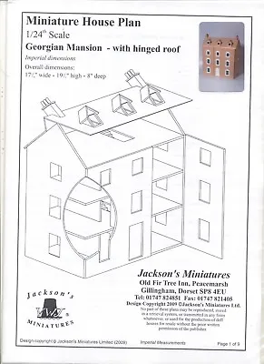 Half (1/24) Scale GEORGIAN MANSION DOLLHOUSE PLANS  Front Opening Design  J01 • $15.16