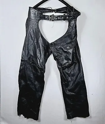 UNIK Leather Apparel Size XL Black Leather Motorcycle Biker Chaps~Made In Pakis • $14.24