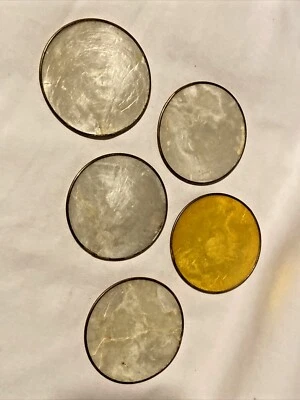 $12.15 • Buy Mother Of Pearl Shell Cork Backed Coaster Set Gold Metal Rim 1 Cracked