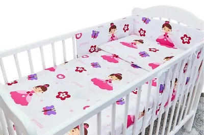 £22.99 • Buy Baby 3pc Bedding Set Pillow Duvet Bumper Fit Cotbed 140x70cm Butterfly Princess