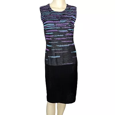 MISOOK Sleeveless Black With Lavender And Seagreen Career Sheath Tank Dress XS • $59.99