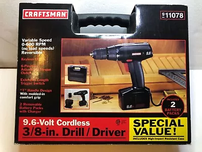 Craftsman 9.6 Volt Cordless 3/8” Drill Driver With 2 Batteries & Case 11078 NOS • $105