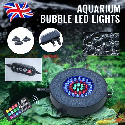 £19.59 • Buy LED Aquarium Light Fish Tank Bubble Pump Auto Color Changing Round Air Stone