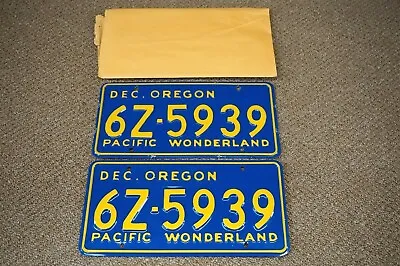 Vintage Original Oregon Pacific Wonderland 6Z5939 Dec License Plates Blue • $349.99