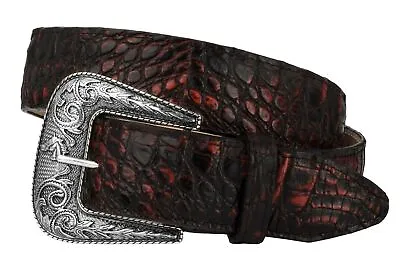 Mens Crocodile Alligator Pattern Leather Western Dress Cowboy Belt Black Cherry • $34.99