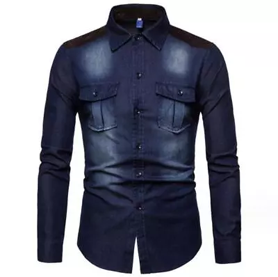 New Spring/ Fall Men's Denim Shirts Casual Solid Button Tops Long Sleeve Shirts • $25.56