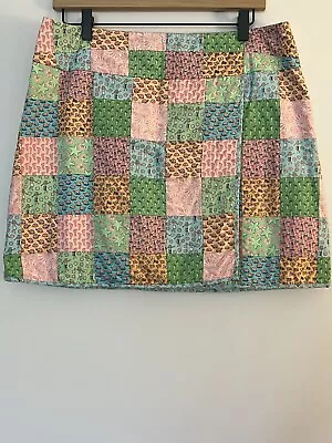 Vineyard Vines Preppy Patchwork Pattern Print Faux Wrap Skirt Cotton Lined Sz 12 • $20