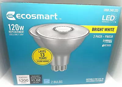 EcoSmart 120 Watt Equivalent PAR38 Dimmable Flood LED Light Bright White 2 Pack • $15