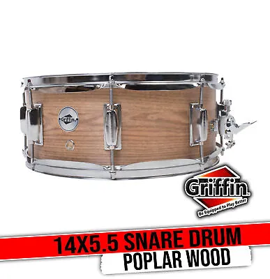Oak Wood Snare Drum By GRIFFIN | PVC On Poplar Wood Shell 14 X5.5  | Percussion • $32.89