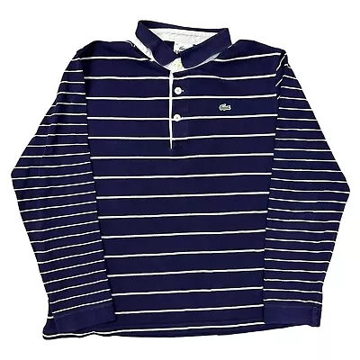 Lacoste Polo Shirt Striped Long Sleeve Regular Vintage Blue White Mens 2XL • £24.99