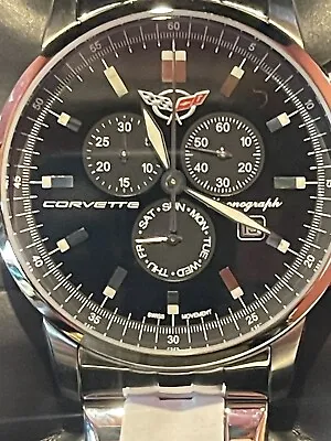 NOS Vintage Corvette Men's Watch Chronograph Water Resistant Stainless Swiss C8 • $569.99