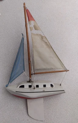 $9.77 • Buy Vintage Wood Sail Boat Model Pond Yacht With Metal Keel 10  Long X 19  Tall